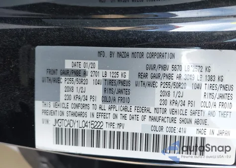 2020 Mazda Cx-9 Grand Touring from USA, damaged, VIN JM3TCADY1L0415222